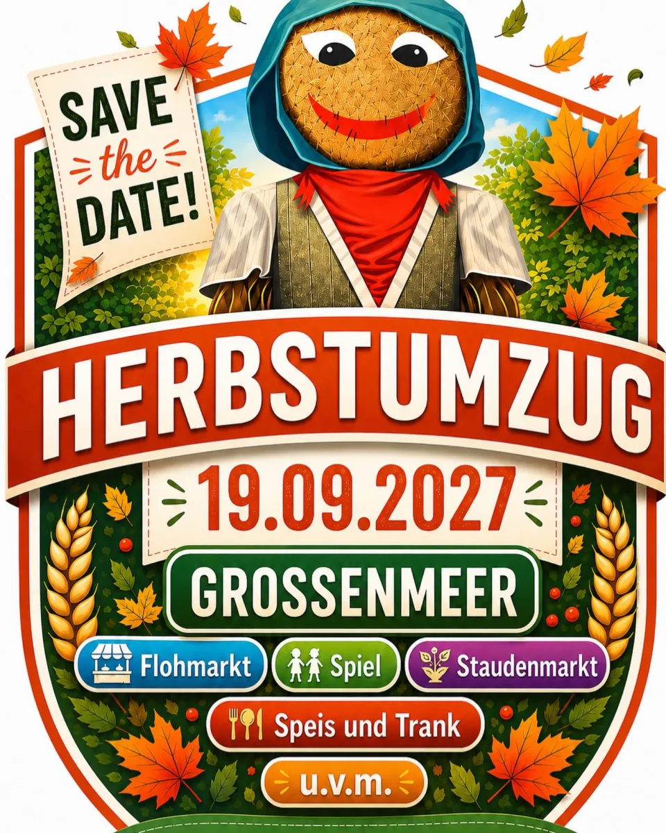 🍂🚜 HERBSTUMZUG GROSSENMEER 2027 🚜🍂 📅 19. September 2027 📍 Großenmeer Save the Date! Freut euch auf den traditionellen He …