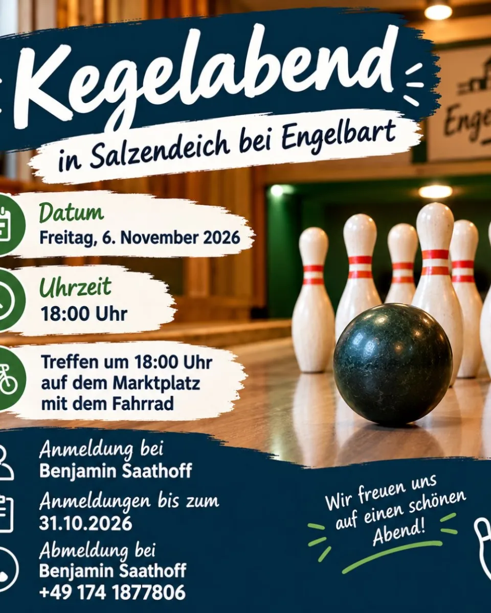 🎳🚲 Kegelabend in Salzendeich bei Engelbart! 🎳🍻 Lust auf einen geselligen Abend mit guter Stimmung, netten Leuten und ein …